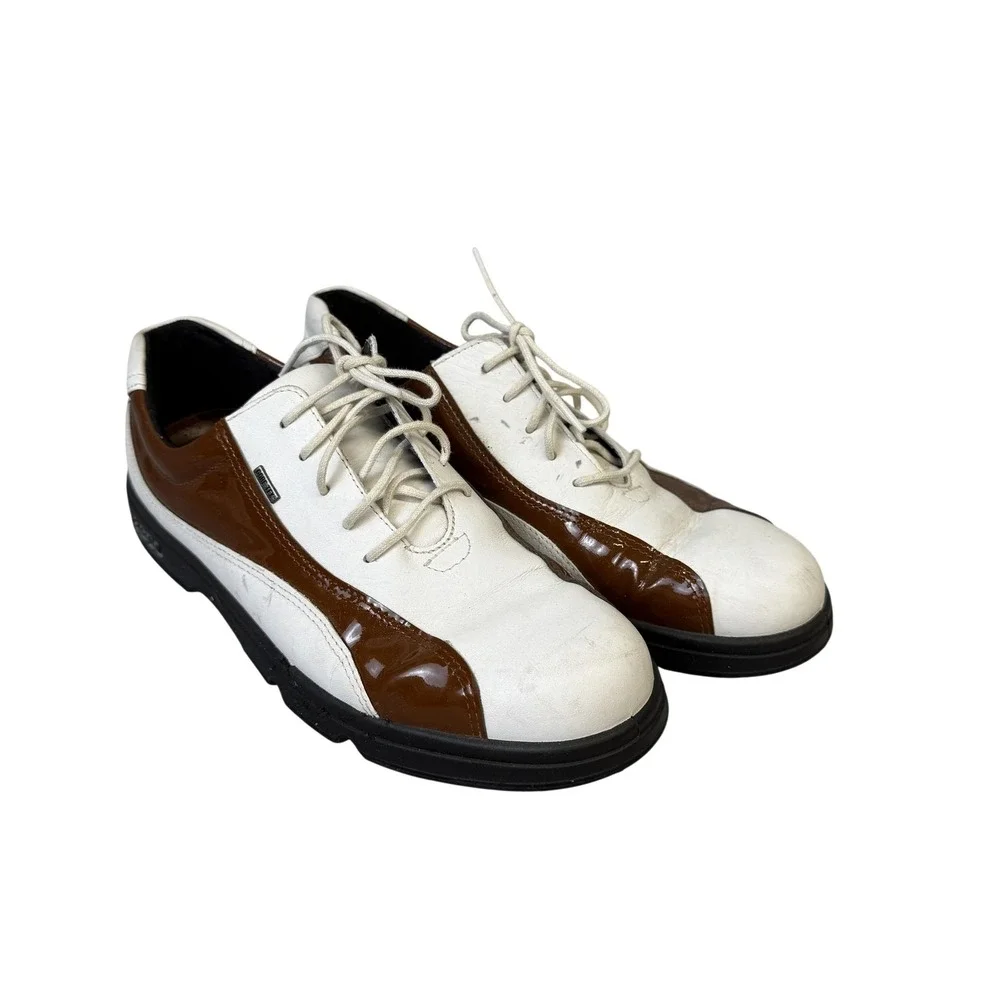 Ecco Gore-Tex‎ Golf Shoes Size 39 White Brown Leather Waterproof Spiked
